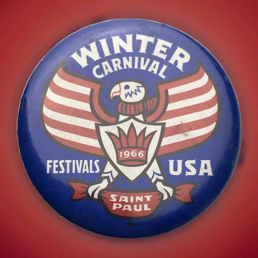 Saint Paul Winter Carnival 1966 Festival Vintage Pin Button Pinback Eagle USA